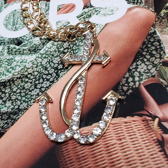 Gold Chain Anchor Necklace with Cubic Zirconia - Picture 4 of 5